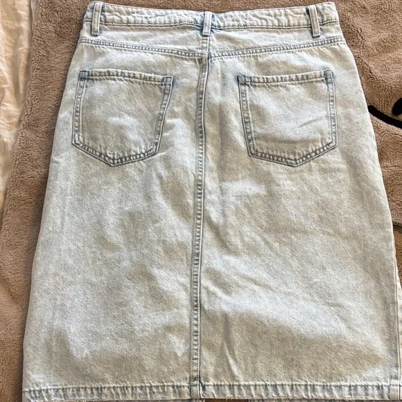 George Light Blue Denim Midi Skirt with Center Front Slit - Picture 5 of 8